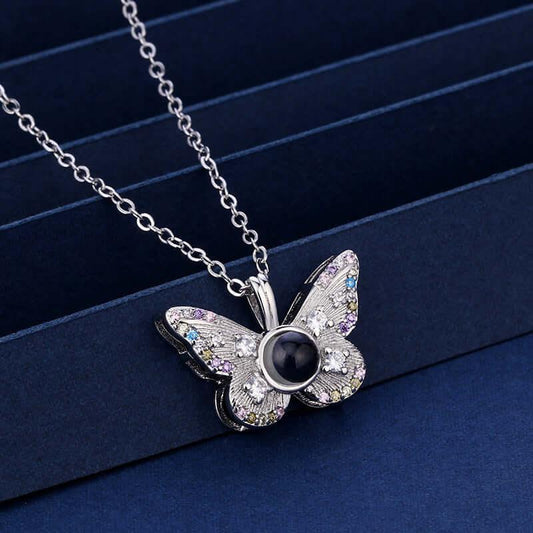 Colorful Diamond Butterfly Projection Pendant Female 100 Languages I Love You HD Color Photo Necklace Female eprolo