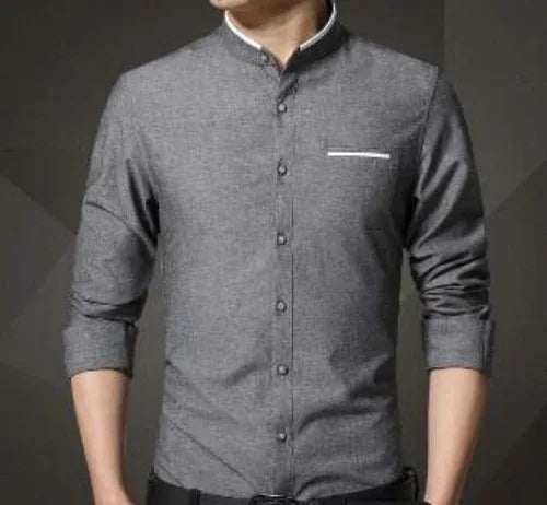 Mens Mandarin Collar Shirt S / Gray