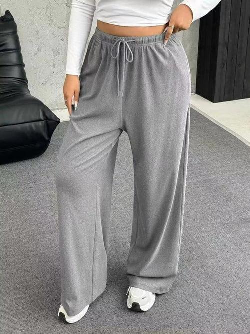 Full Size Drawstring Wide Leg Pants Plus Size S / Light Gray