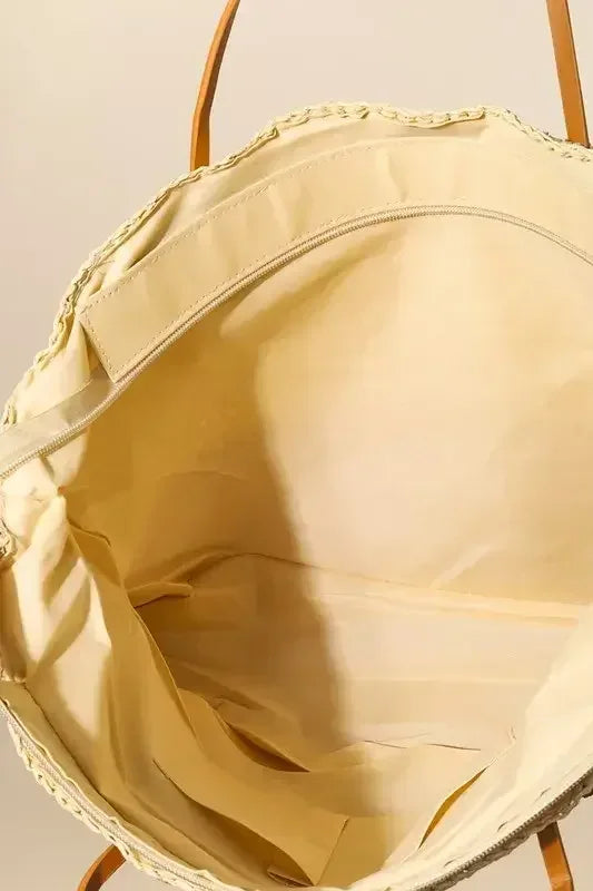 Fame Straw Braided Beach Tote Bag Ta / one size