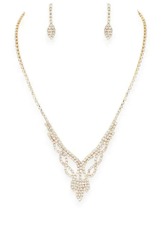 3 IN 1 Rhinestone Bridal Neccklace Set O/S / Gold/Clear