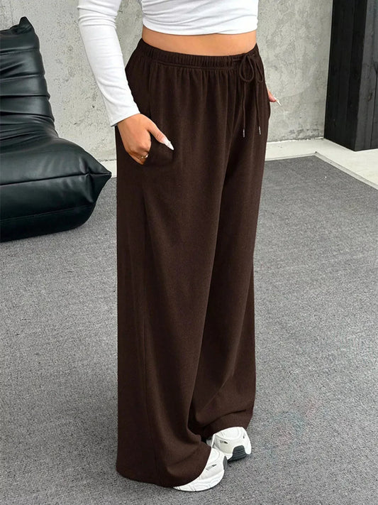 Full Size Drawstring Wide Leg Pants Plus Size XL / Gray