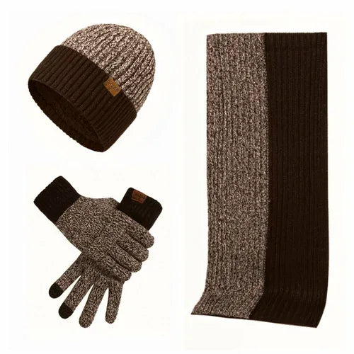 3Pcs Winter Scarf Hat Gloves Kit Beanie Hat & Long Scarf & Gloves Gift Coffee