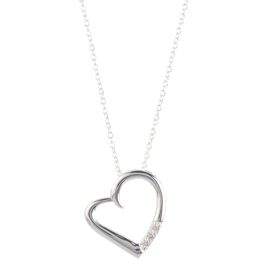 14K Silver Plated Necklace Love Heart Pave Pendant Necklace Default Title