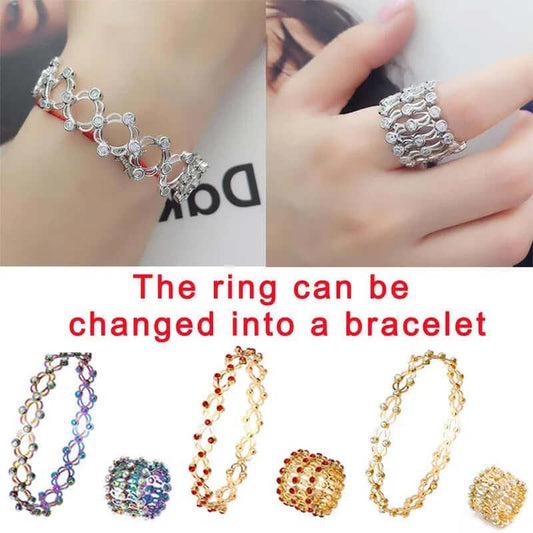 2 In 1 New Creative Magic Stretchable Ring Bracelet For Women Charm Shiny Crystal Retractable Bracelets Rings Jewelry Gift silver / Diameter 2cm-7cm adjustable