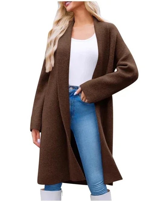 Open Front Longline Coat S / Brown