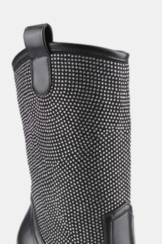 Weeboo Chunky Heel Rhinestone Western Cowboy Boots Black / 6.5