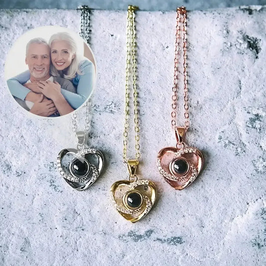 Personalized Heart Projection Necklace Custom Photo Memorial Jewelry Gift Rose Gold / United States / 50cm