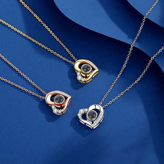 I Love You 100 Languages Personalized Projection Necklace Golden Language version