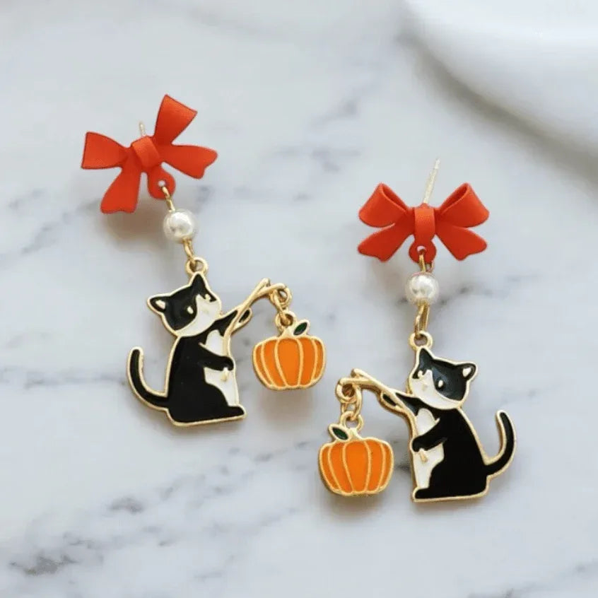 Pumpkin Tuxedo Cat Earrings Default Title
