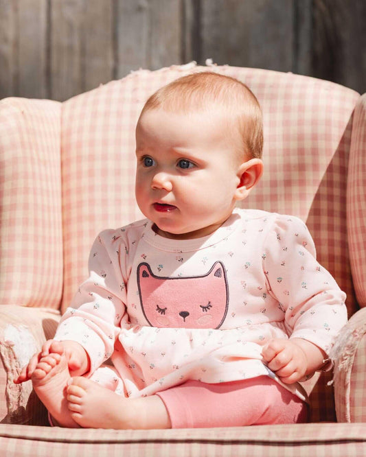 Organic Cotton Dress And Leggings Set Pink Mini Floral 3m
