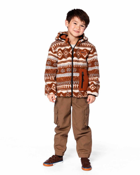 Reversible Mid-Season Sherpa Jacket Brown Aztec Pattern 8