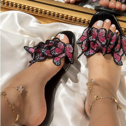 2021 Summer Slippers Fashion Butterfly Flat Sandals for Outdoor blue / 9