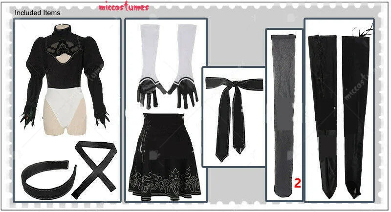 Women’s 2B Cosplay Costume Set – Leotard, Skirt & Accessories black / wig only / United States