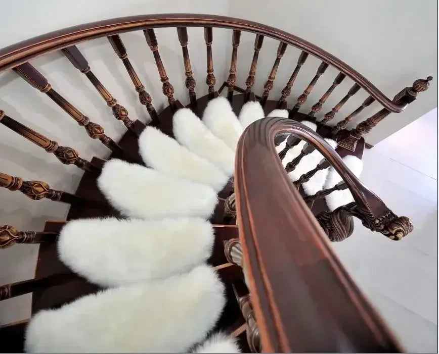 Faux Fur Sheepskin Stair Carpet Sets WHITE / 24x64cm 1 pcs