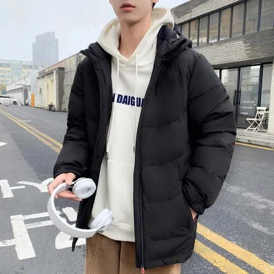 Men’s High Collar Puffer Jacket With Removable Hood, Regular Fit