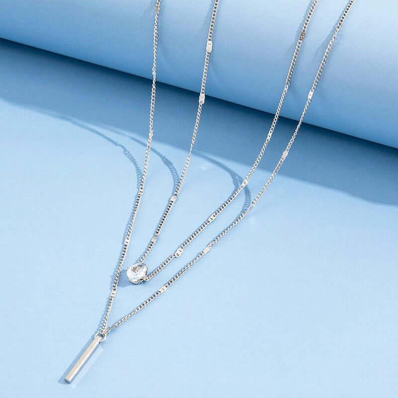 Cross-border hot sale rhinestone water drop long double-layer pendant necklace eprolo