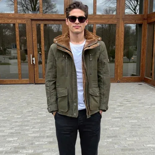 Mens Hooded Winter Parka Coat with Inner Fleece XL / Army Green