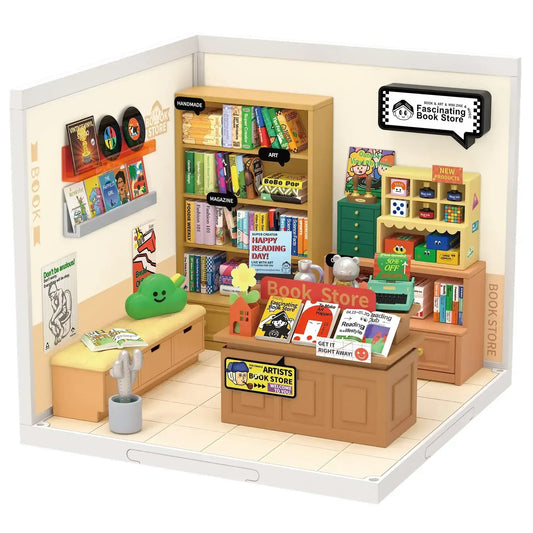Robotime Rolife Super Creator Miniature Building Kit – Bookstore, Bakery & Bubble Tea Shop 3 in 1 / United States