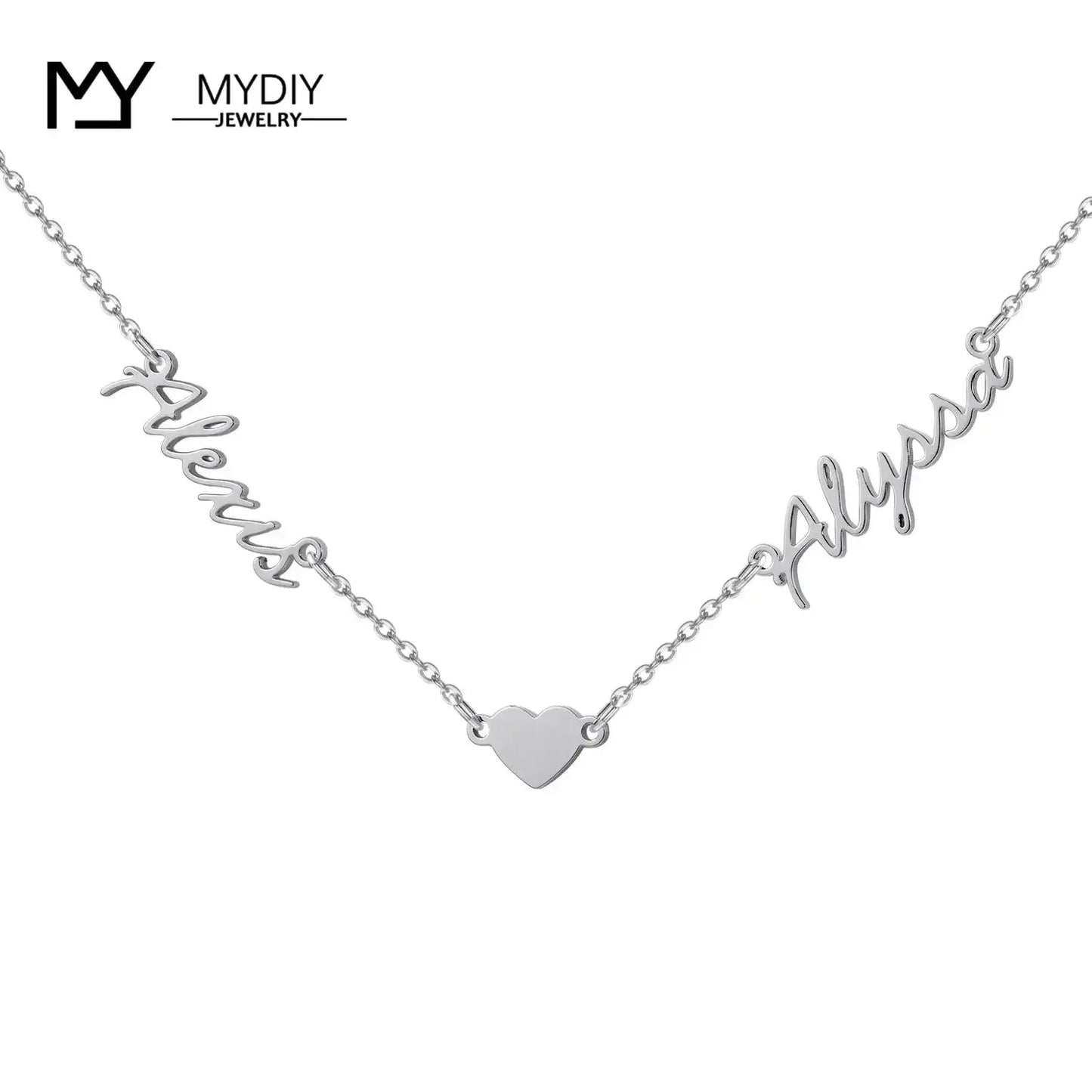 Custom Name Bracelet Stainless steel Dainty Bracelets Double name / 40cm / Silver