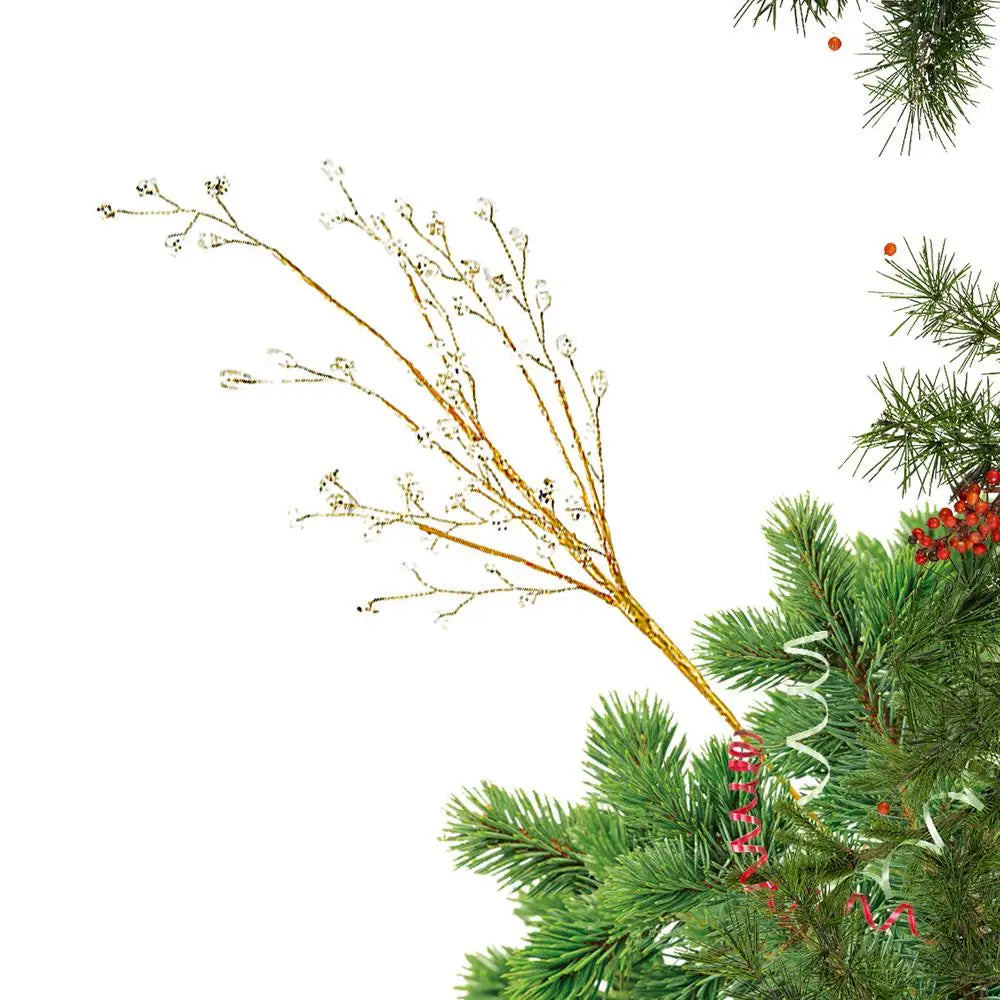 Golden Glitter Christmas Stems – Tree & Wreath Décor A / United States