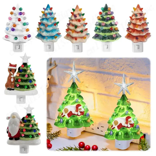 Resin Christmas Tree Night Light – Multicolor Holiday Lamp with 360° Swivel Plug White US / United States