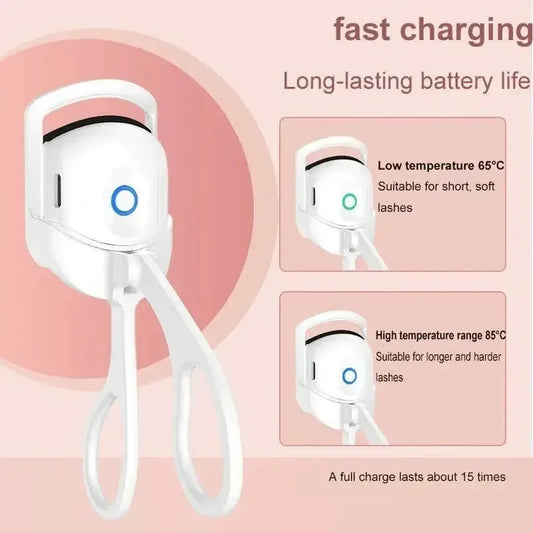 Shopminx 1PC Portable Electric Eyelash Curler Mini Rechargeable Heated Eyelash Curler Pink