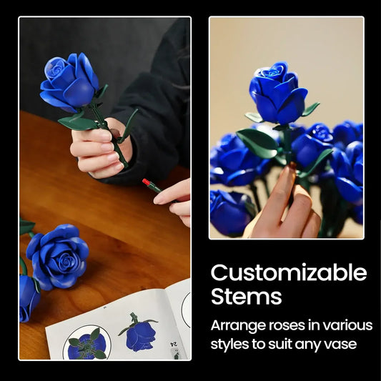 Blue Rose Bouquet Building Blocks Set 12PCS / United States