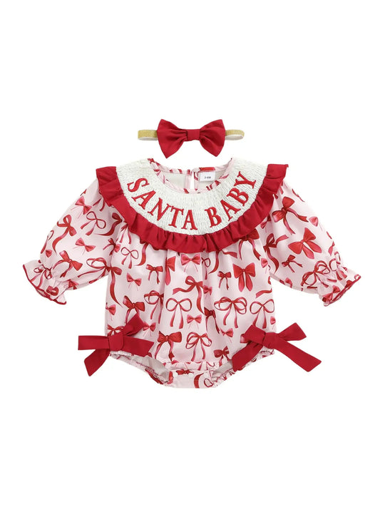Christmas Baby Girl Plaid Romper Dress & Bow Headband Set army green / 6-12 Months / United States