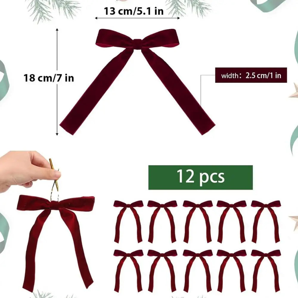 12pcs Velvet Christmas Bows for Wreath & Tree Decor Red / 12pcs / United States