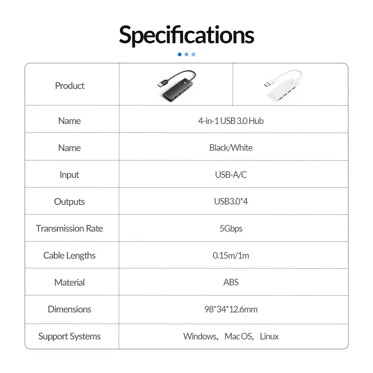 ORICO Ultra-Slim 4-Port USB-C Hub 4 USB 3.0 15cm USB A / United States