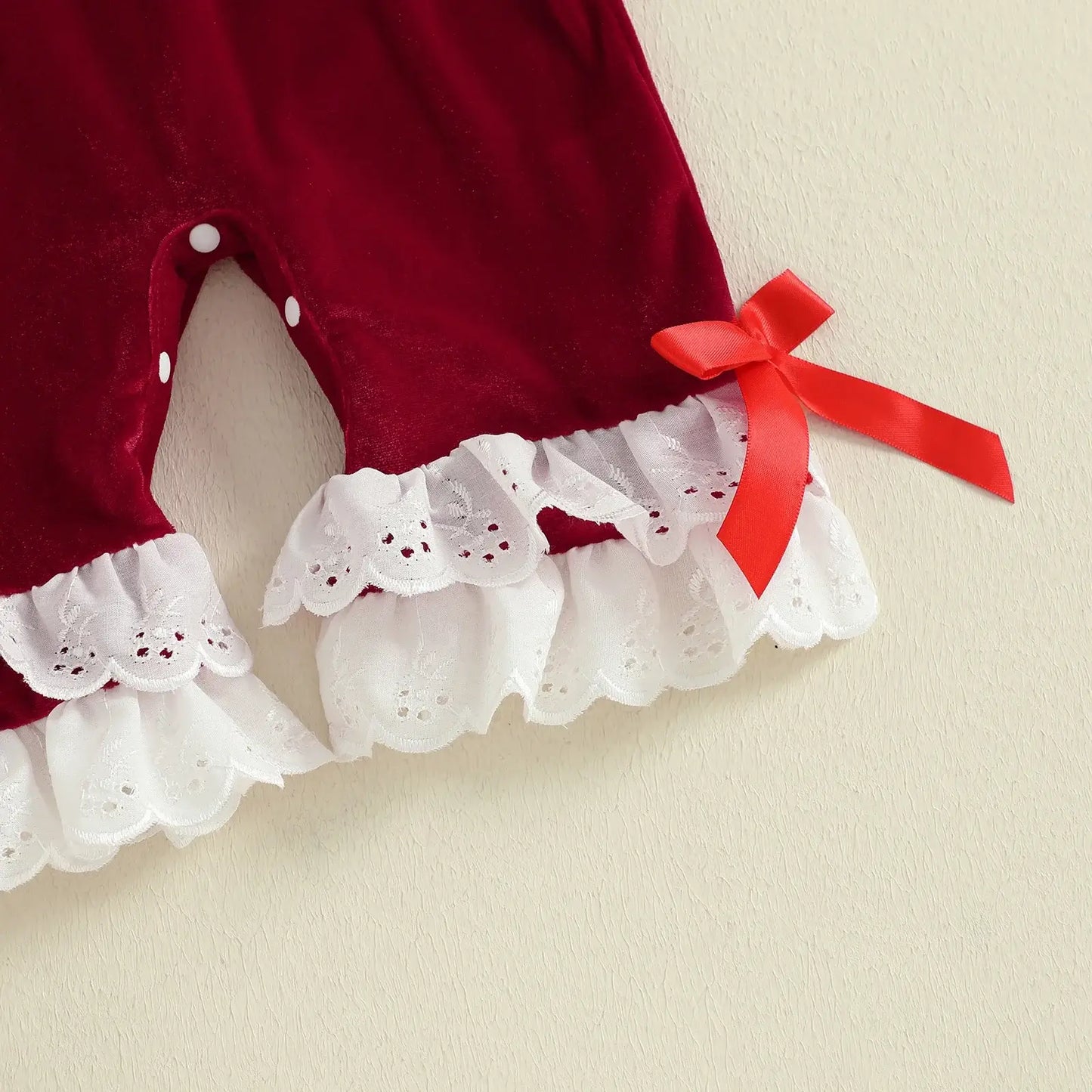 Baby Girls Christmas Velvet Romper – Long Sleeve Santa Jumpsuit