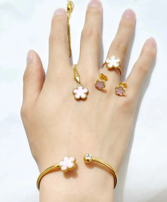 Stainless Steel Clover Jewelry Set GRAY / United States