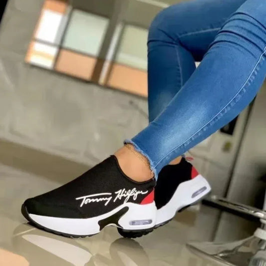 Casual Breathable Wedges Ladies Walking Sneakers Flat Women Shoes Red / 6