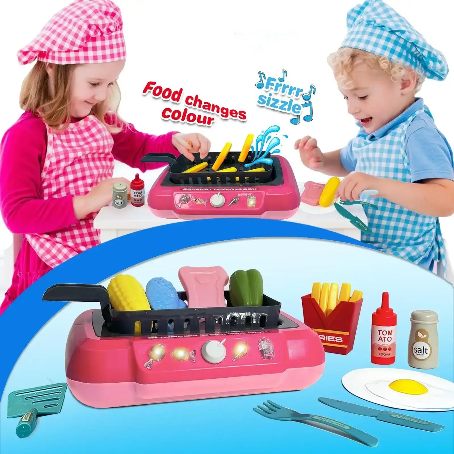 Color Changing Kids Food Fryer Pretend Play Set – Interactive Gourmet Cooking Toy for Boys & Girls Pink / United States