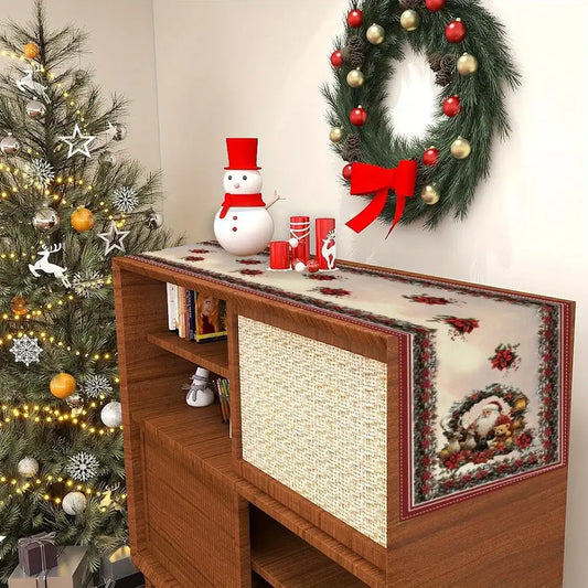 Christmas Table Runner with Santa & Poinsettia Design 13x35.1inch / Christmas / United States