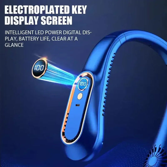 Hanging Neck Fan Digital Display Power Ventilador Bladeless Neckband Fan Portable Mini Air Cooler Blue / United States
