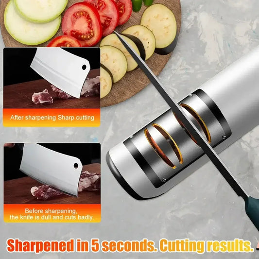 Electric Knife Sharpener Professional Fully Automatic Handheld silver/black / M