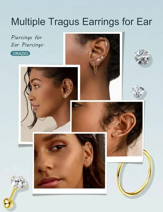22-Piece 16G Cartilage Earring Set for Women–Surgical Stainless Steel United States / Silver
