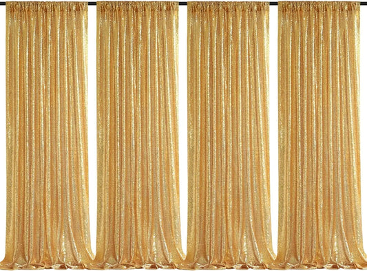 Gold Sequin Backdrop Curtains 4-Pack – 2×8FT Glitter Panels for Events Gold / 4Pcs-2ft x 8ft / United States