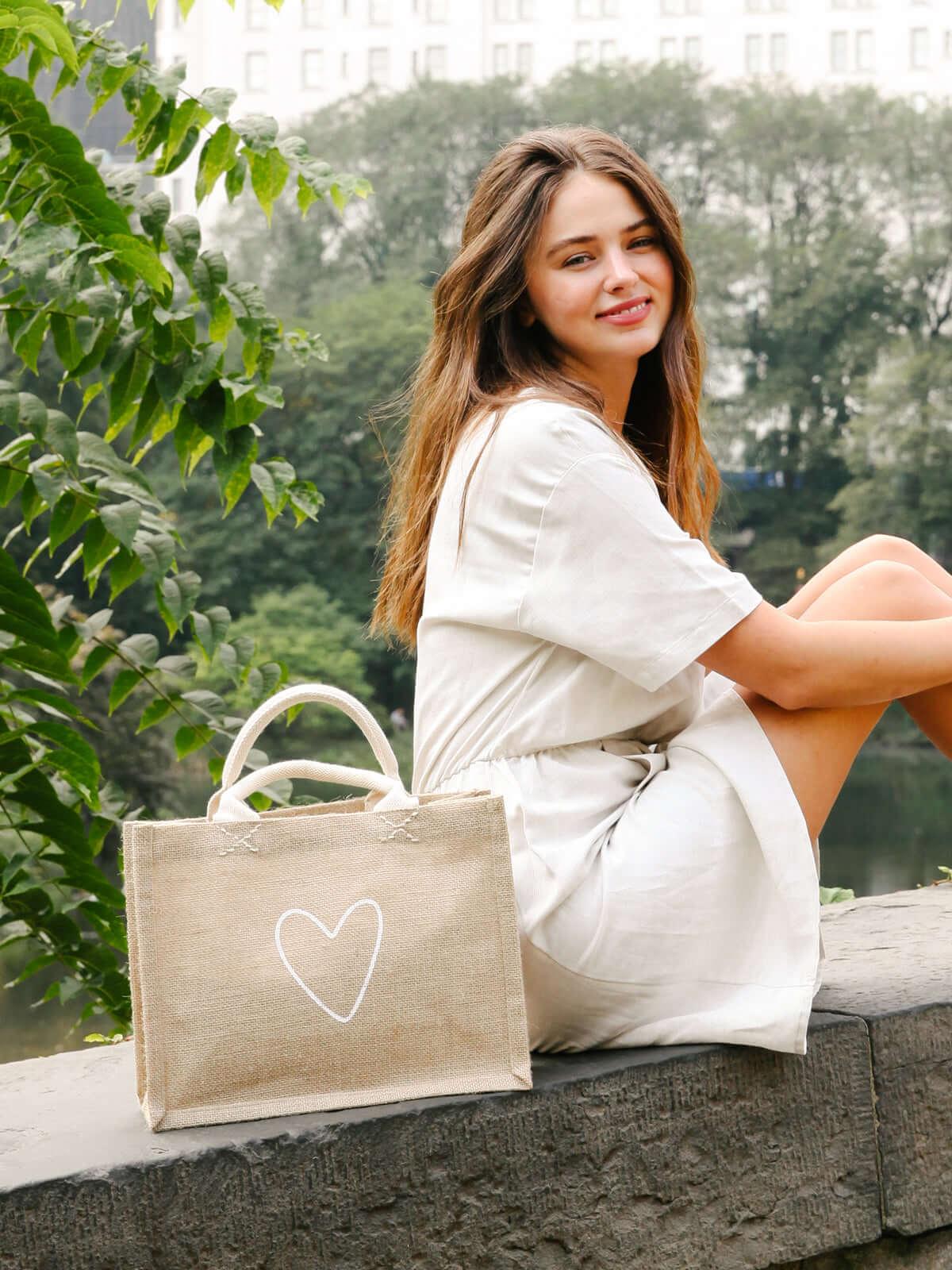 Jute Canvas Gift Bag - Love Default Title