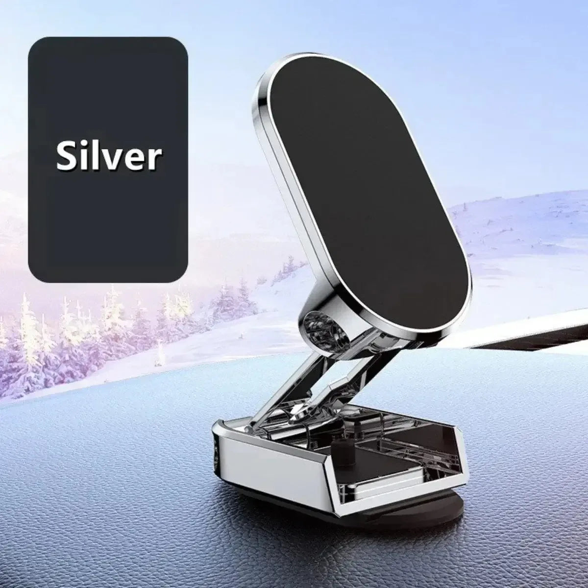 Magnetic Car Phone Mount – 360° Rotating Smartphone Holder Silver
