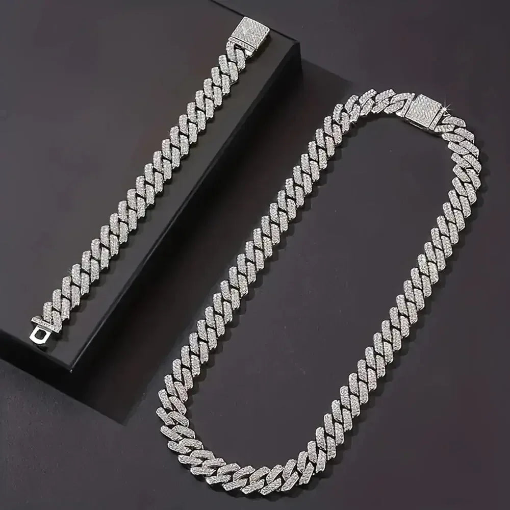 Silver Cuban Link Chain & Bracelet Set set / United States