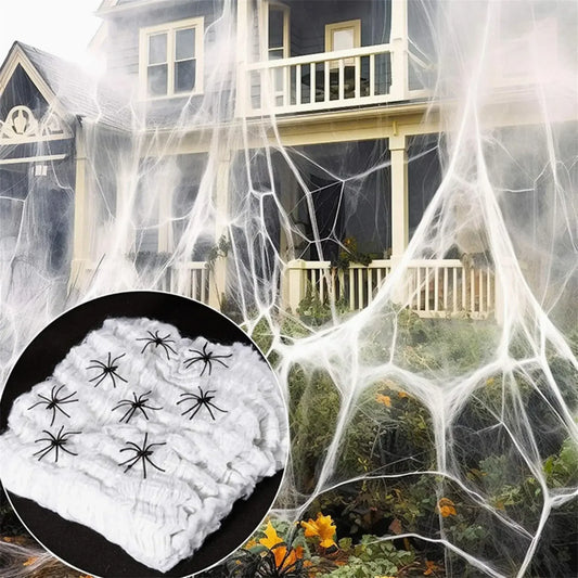 Halloween Spider Web Decoration with 60 Fake Spiders WHITE / L / United States