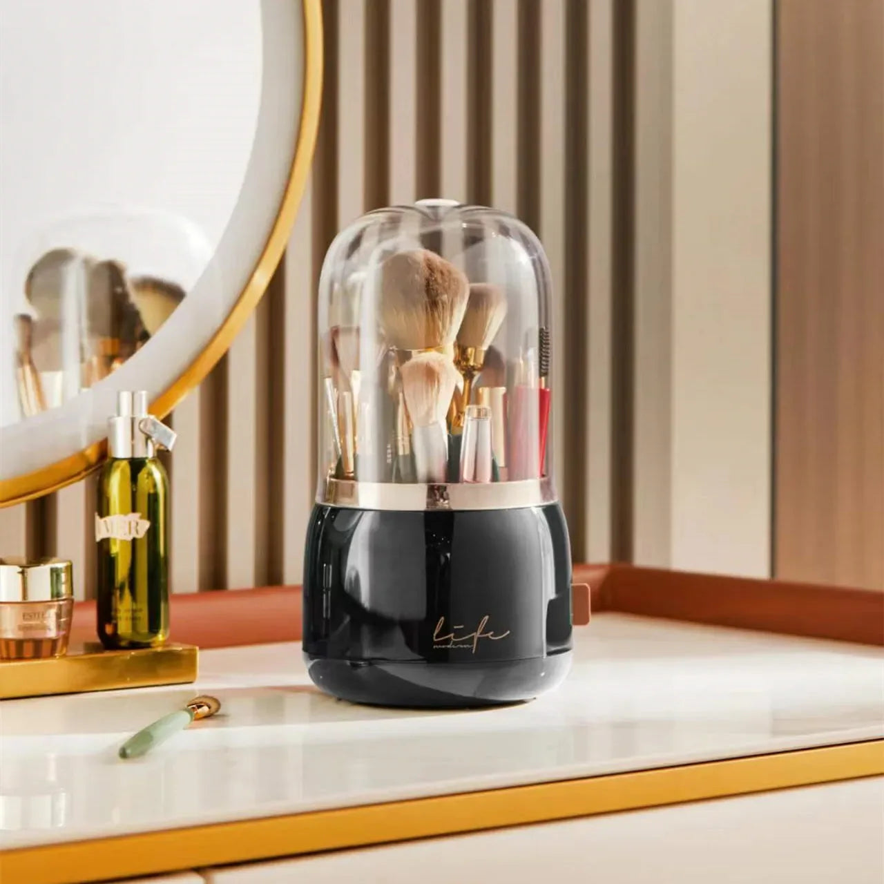 360° Rotating Makeup Brushes Holder Black