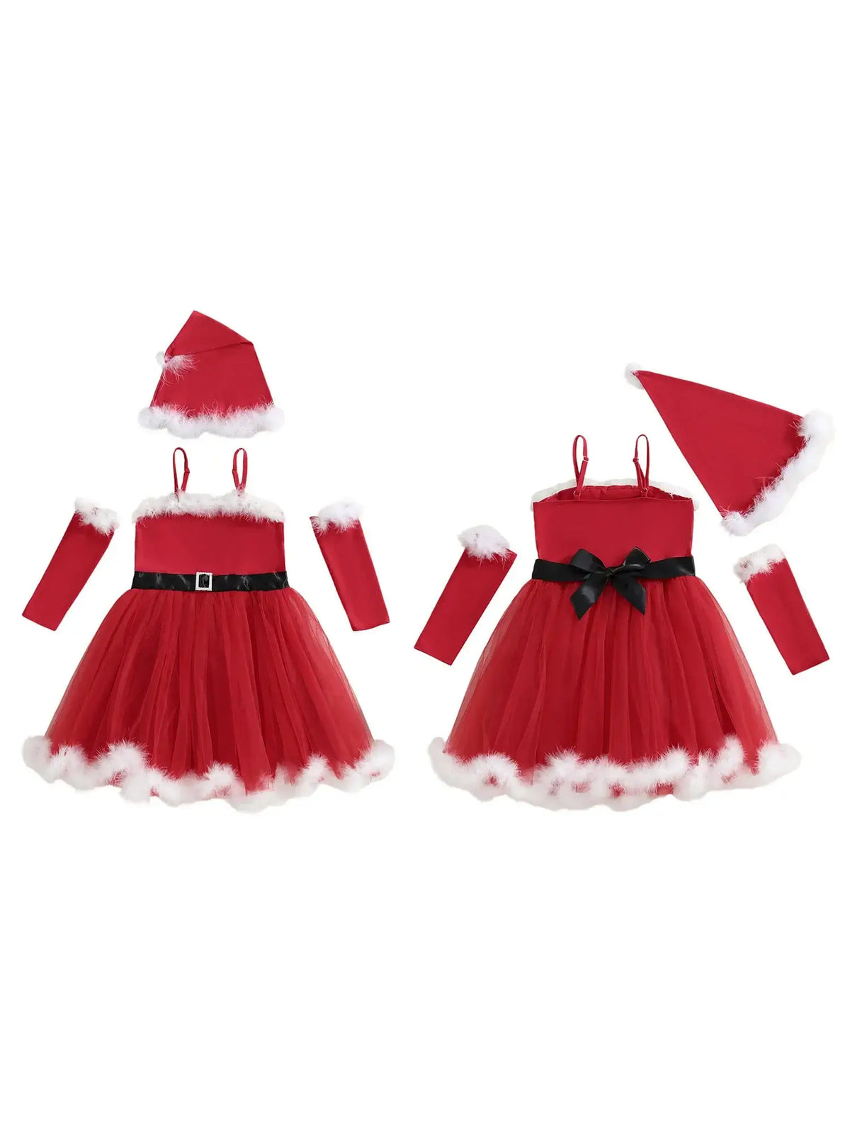 Baby Girl Christmas Outfit Set – Reindeer Romper with Santa Hat & Socks Red / 2-3 Years / United States