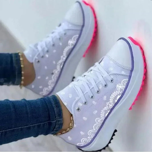 2022 Pattern Canvas Women Sneakers Casual Sport Shoes White / 5