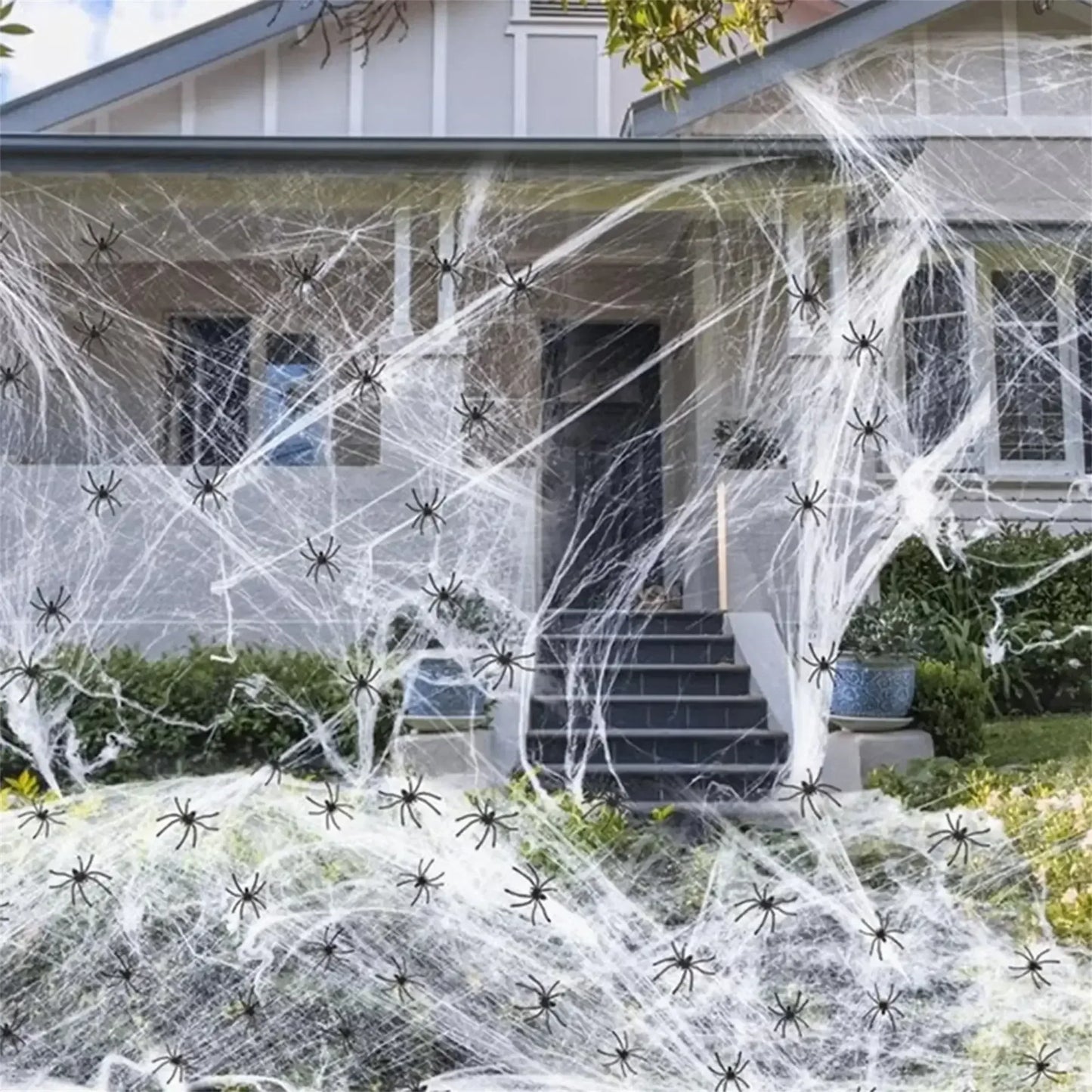 Halloween Spider Web Decoration with 60 Fake Spiders WHITE / L / United States