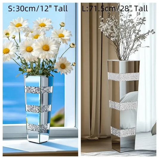 Modern Crystal Silver Mirrored Floor Flower Vase S / United States