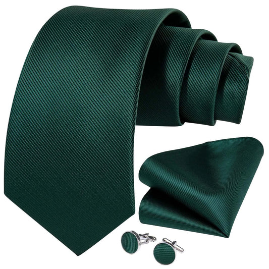 Green Solid Jacquard Men’s Tie Set – Necktie, Handkerchief & Cufflinks
